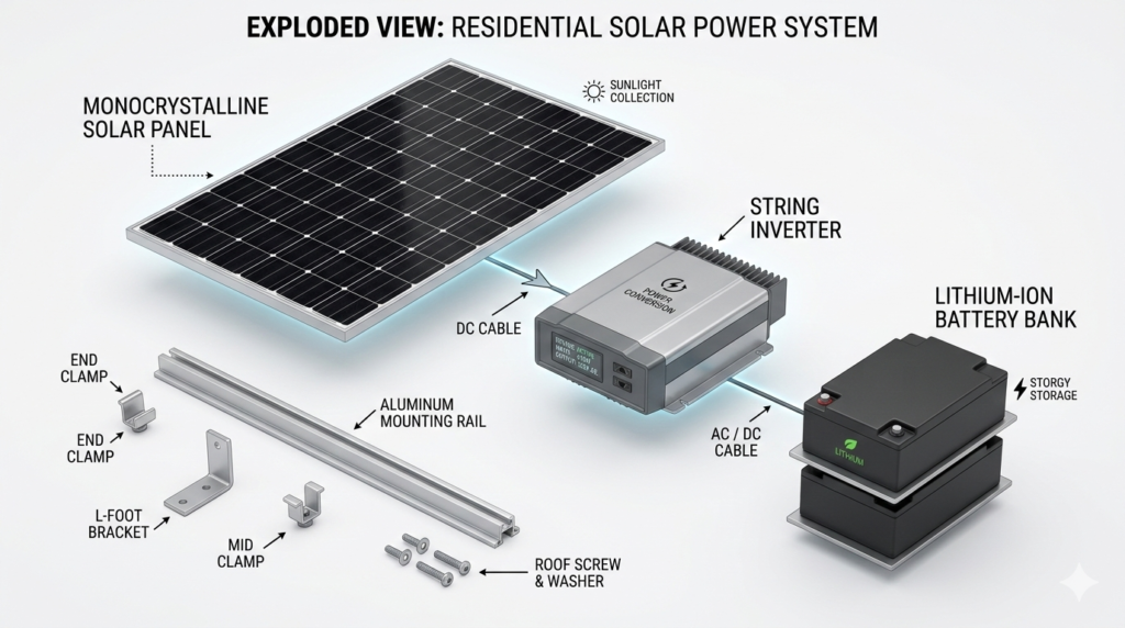 Interactive table of contents for solar ROI calculation guide including FAQs and sources.