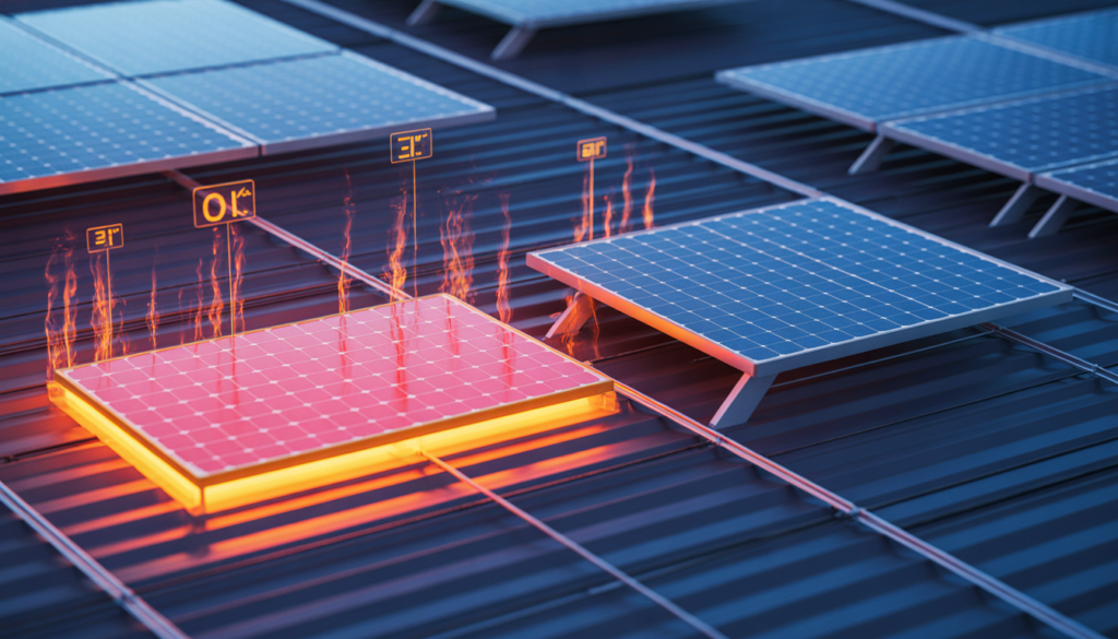 Thermal Camera Comparison of Overheated vs Cool Premium Solar Panels on Roof