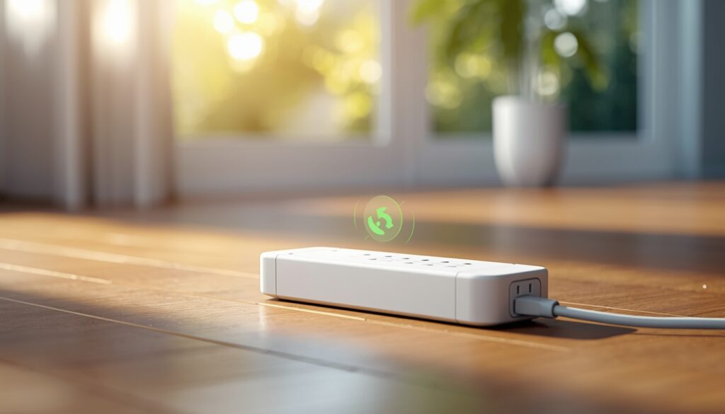 A modern smart power strip with a green light to stop standby power.