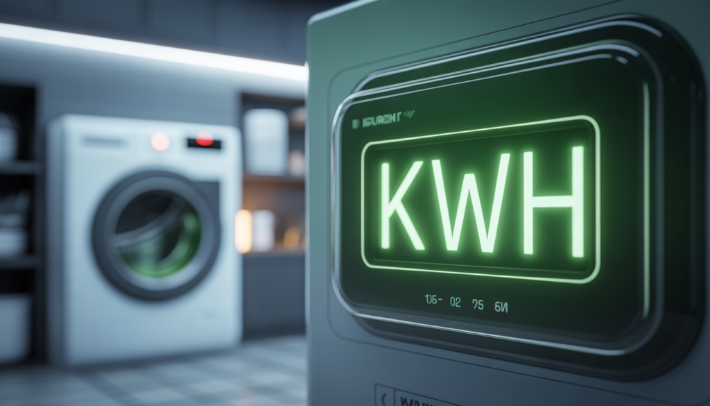 Macro shot of a digital meter displaying energy consumption in kilowatt-hours (kWh).