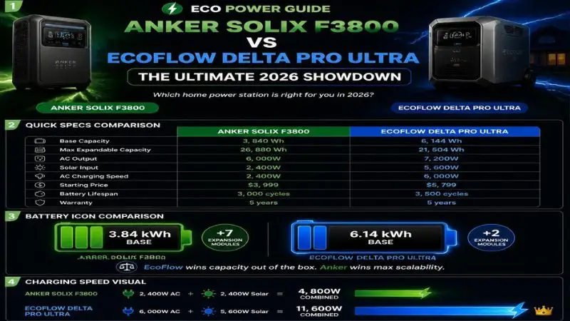 Anker Solix F3800 vs EcoFlow Delta Pro Ultra comparison infographic 2026