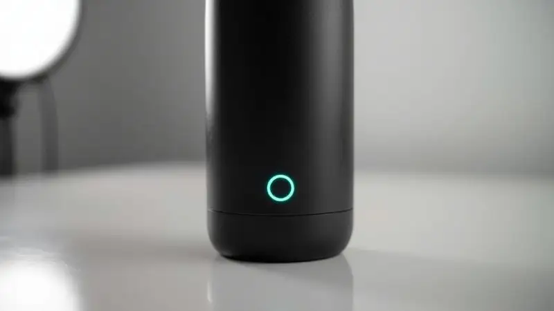Smart home health water bottle glowing LED indicator close-up