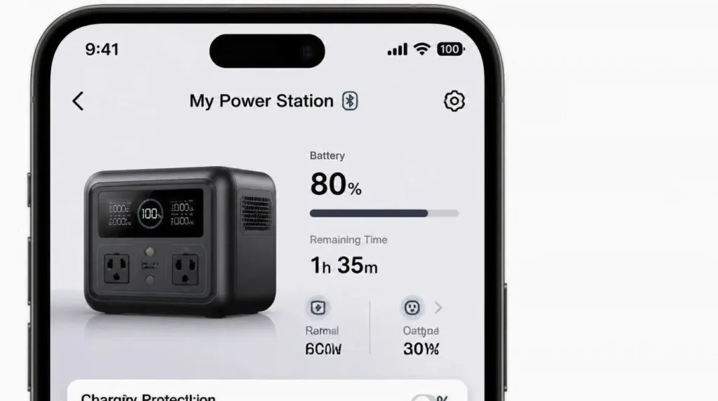 Power station app showing charging upper limit setting at 80 percent