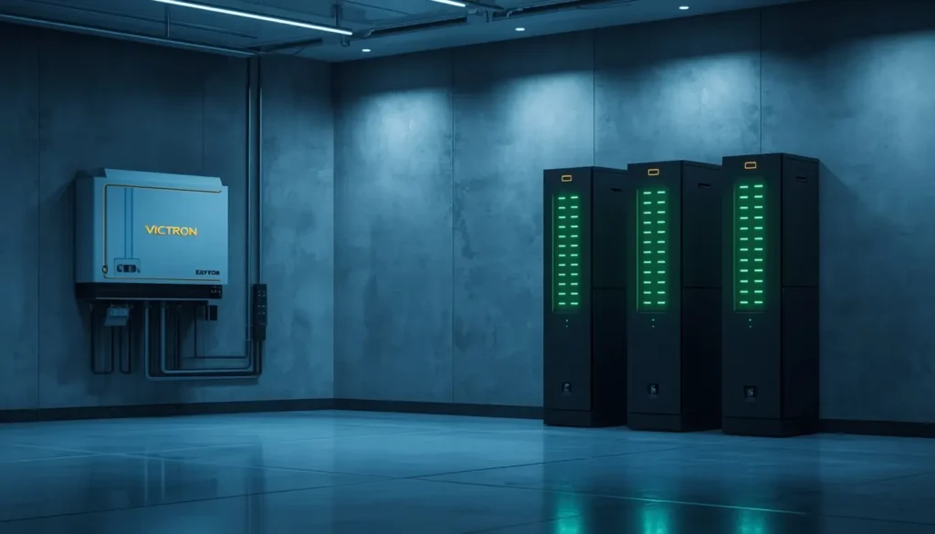 High-efficiency N-Type solar panels setup connected with Victron EasySolar-II inverter.