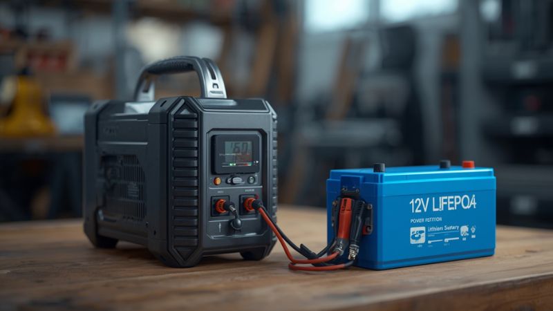 Connecting an external 12V LiFePO4 battery to a portable power station as a DIY capacity expansion hack.