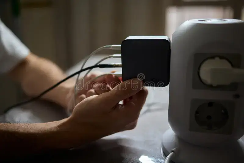 Close-up Power Station Fix demonstration on a portable battery charging port